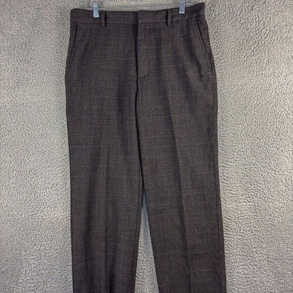 Banana Republic Dress Pants Men 34 Gray Windowpane Wool Slacks Office Work 34x31 - Picture 1 of 16